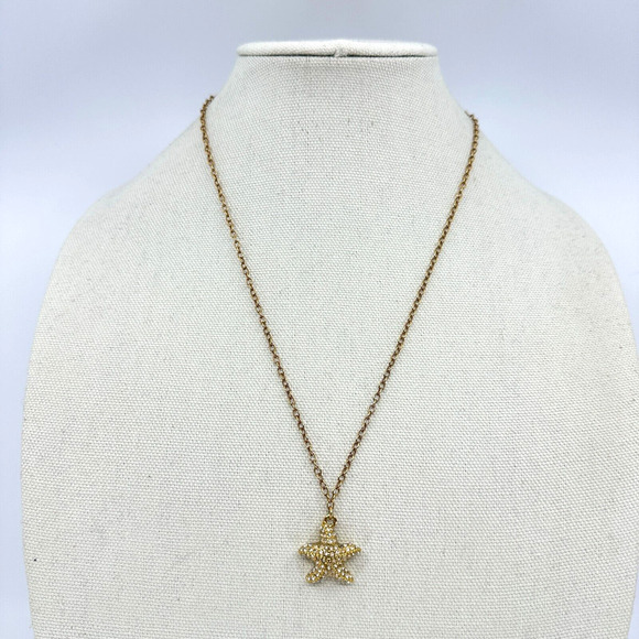 J. Crew Necklace Starfish Rhinestones Gold Tone Estate Costume Beach Ocean - Picture 2 of 10